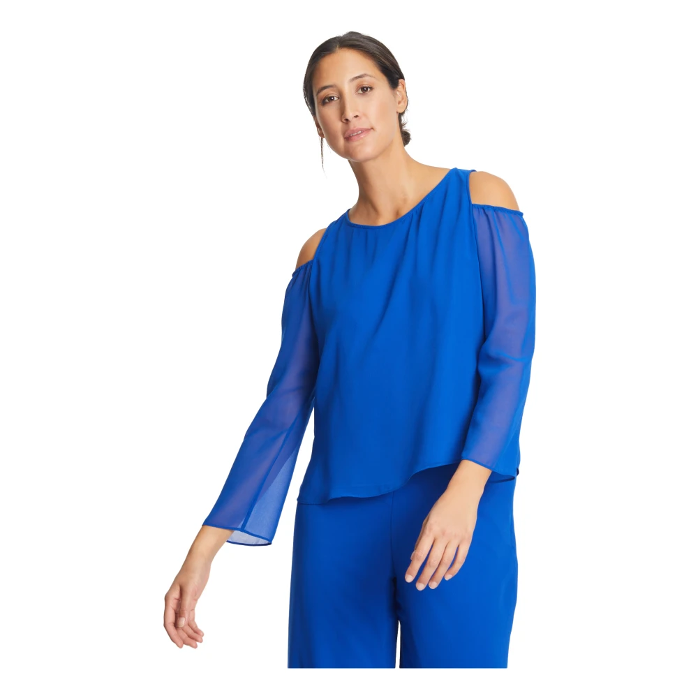 Vera Mont Schouderloze blouse met uitsparingen Blue Dames