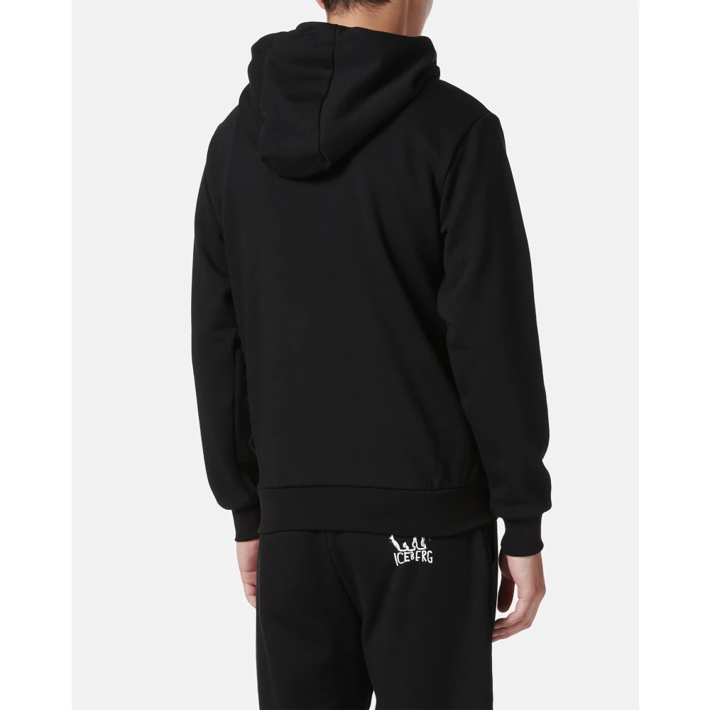 Iceberg Zwarte slim fit katoenen sweatshirt met logoborduursel Black Heren