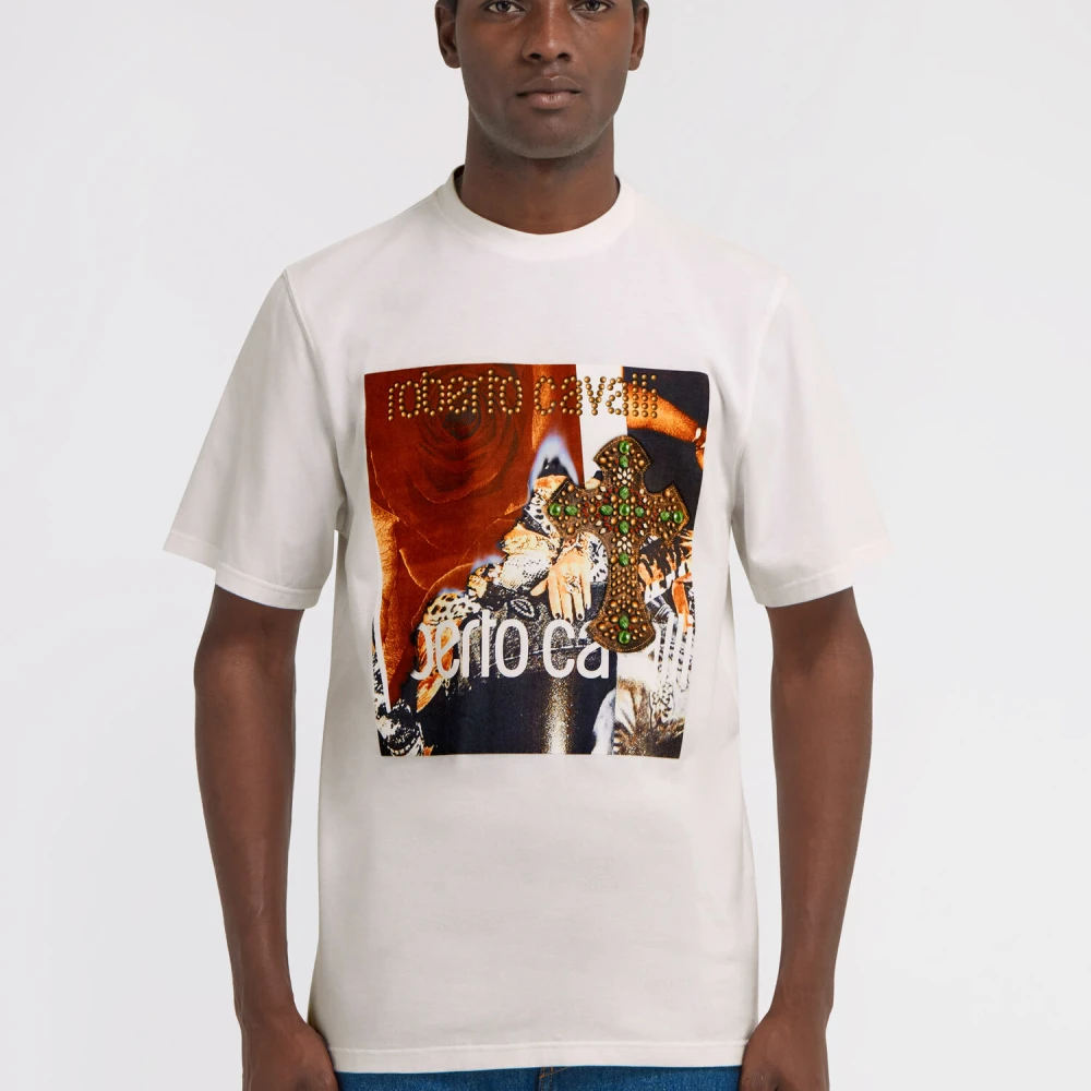 Roberto Cavalli Grafische Print Katoenen T-shirt White Heren