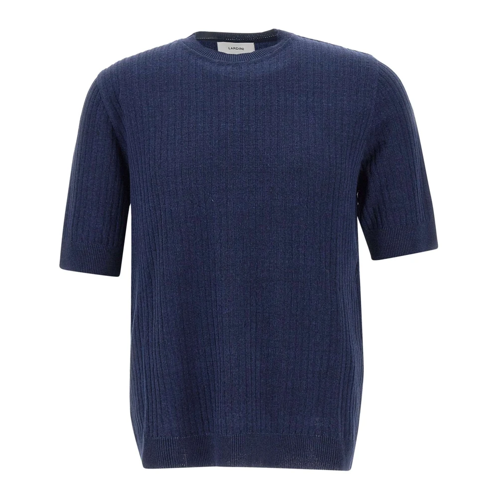 Lardini Blauw Linnen Katoenen T-shirt met Geribbelde Textuur Blue Heren