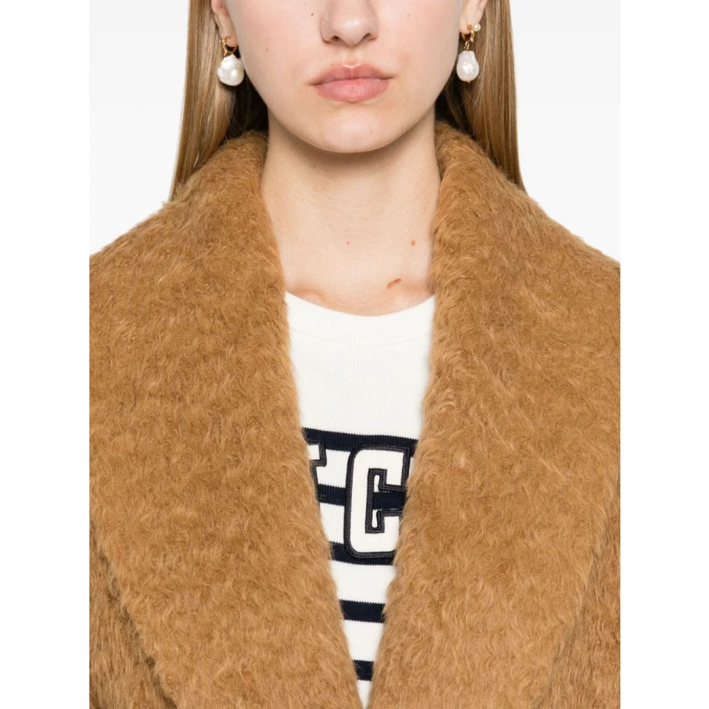 Golden Goose Beige Wol Lange Jas met Riem Brown Dames