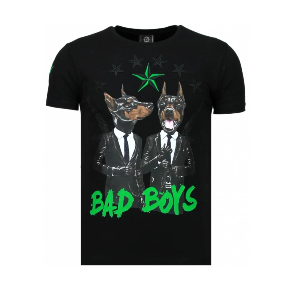 Local Fanatic Bad Boys Pinscher Rhinestone - Man T Shirt - 5774Z Black, Herr