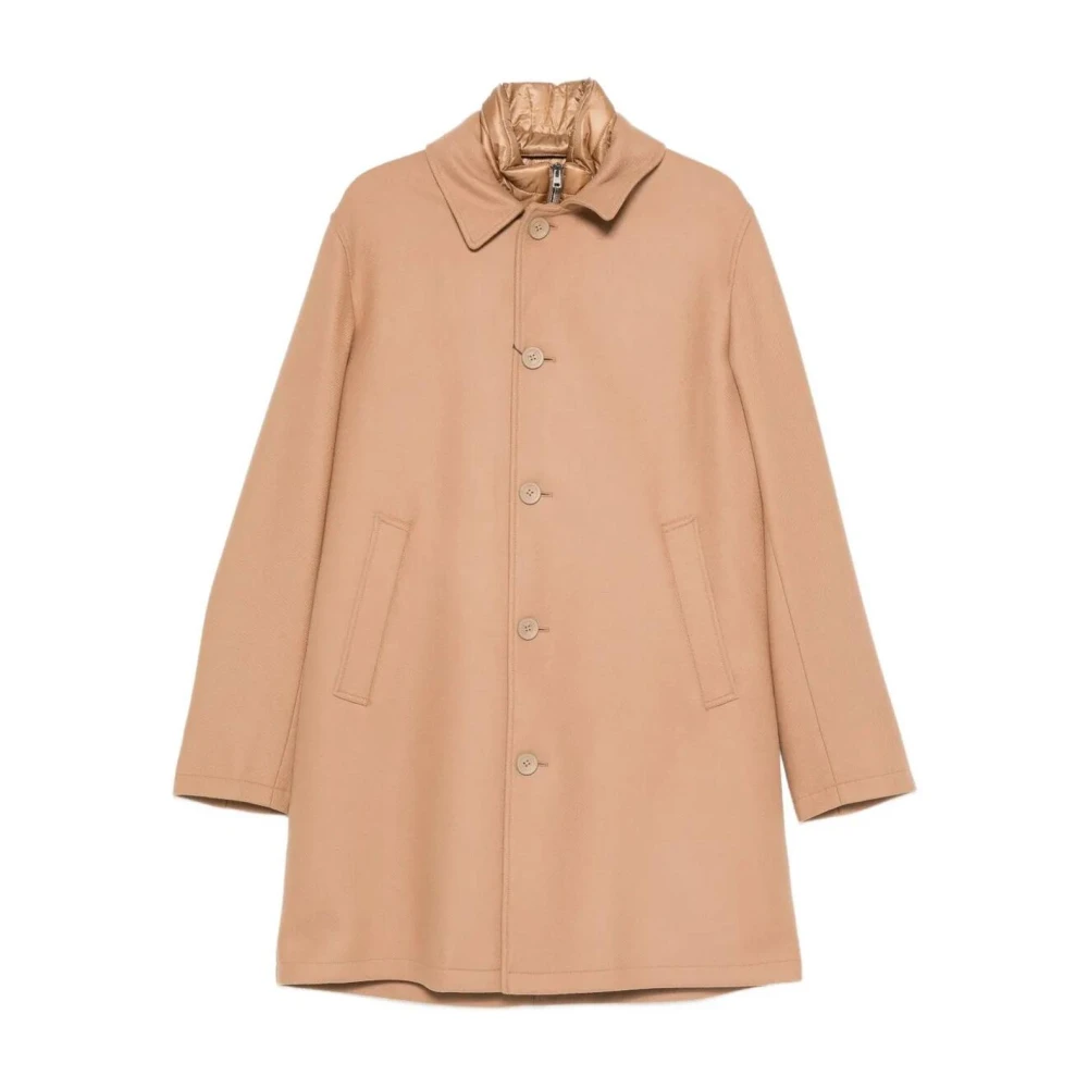 Herno Hombre Beige - Abrigo Cruzado De Mezcla De Lana Con Cuello Acolchado - Coats - L - Abrigo Cruzado De Mezcla De Lana Con Cuello Acolchado