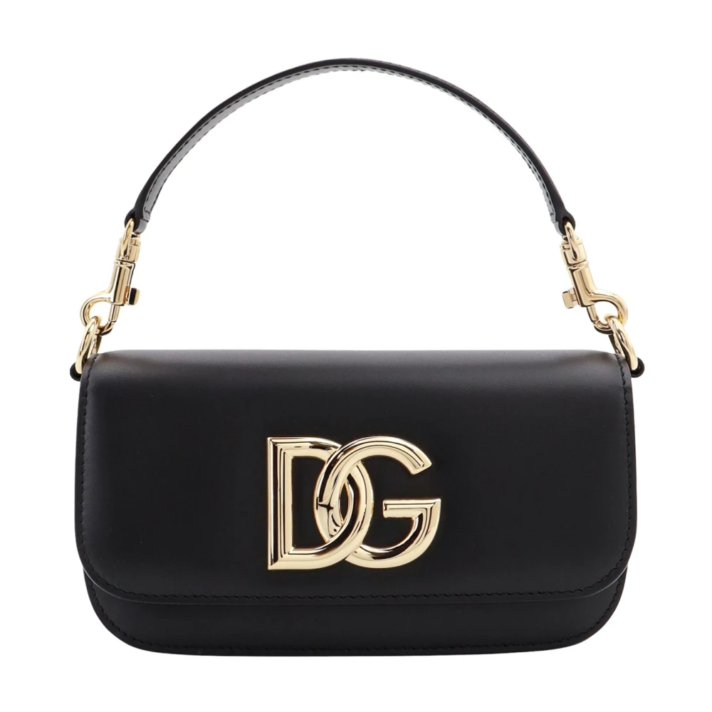 Dolce & Gabbana Leren Schoudertas met Metalen Monogram Black Dames