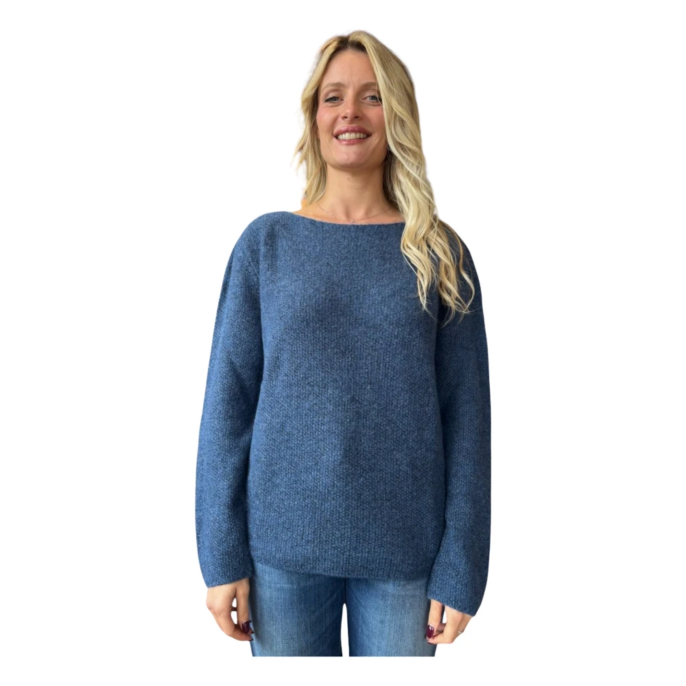 Gran Sasso Honeycomb Crewneck Sweaters Blue Dames