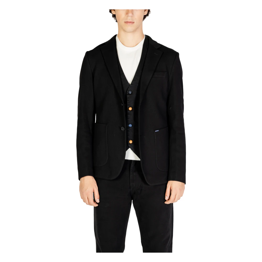 Gianni Lupo Zwarte Button-Up Blazer Herfst Winter Stijl Black Heren