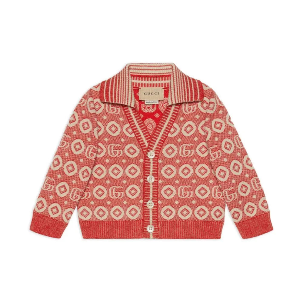 Gucci Röd Beige Bomulls Jacquard Kofta Red, Flicka