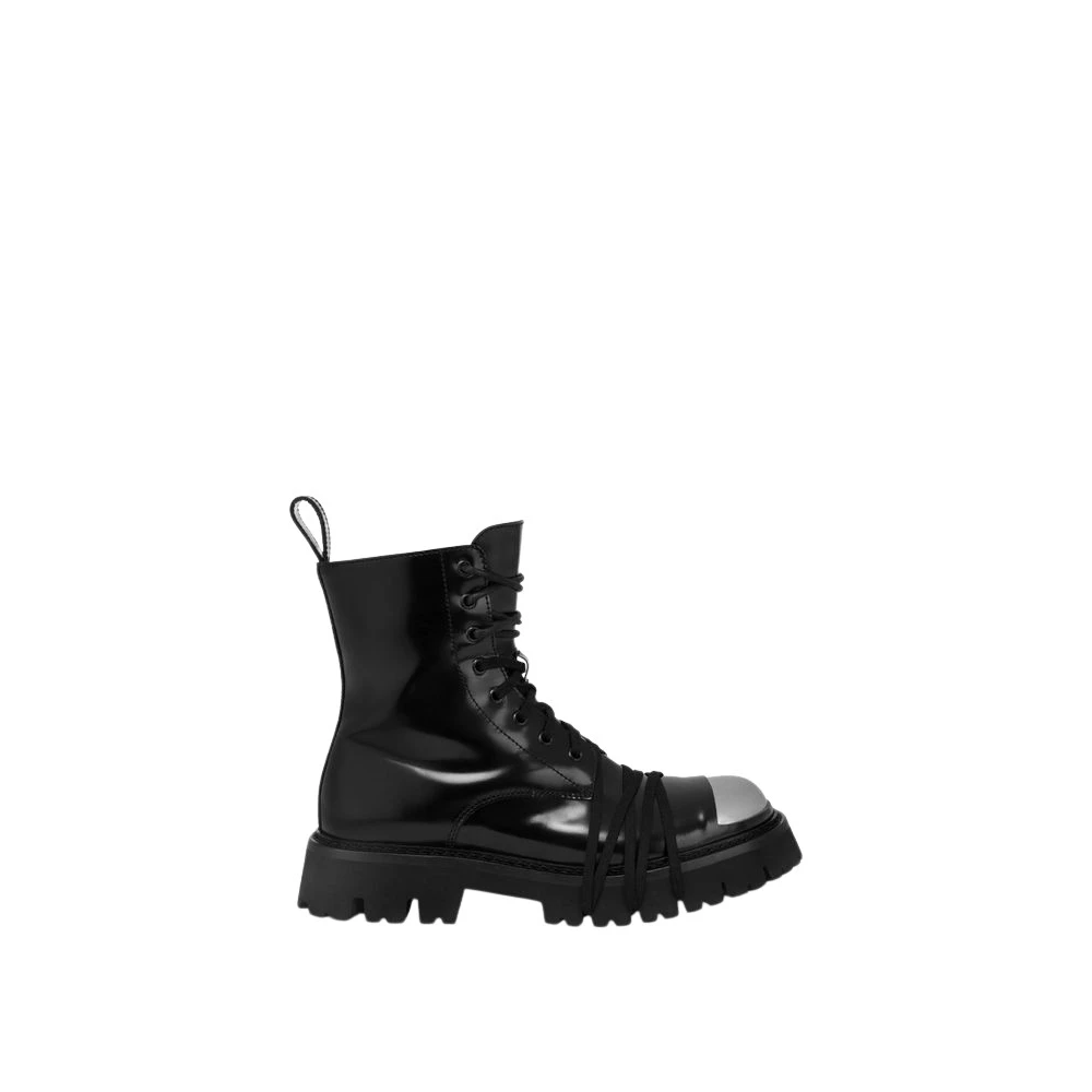 Moschino Unisex Black Lace-Up Boots, 3 Uk, Combat Boot In Calfskin