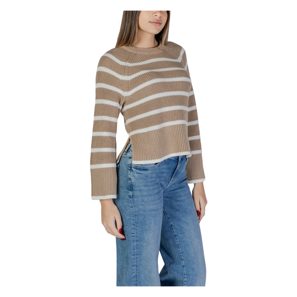 Vila Gestreept gebreide trui met lange mouwen Beige Dames