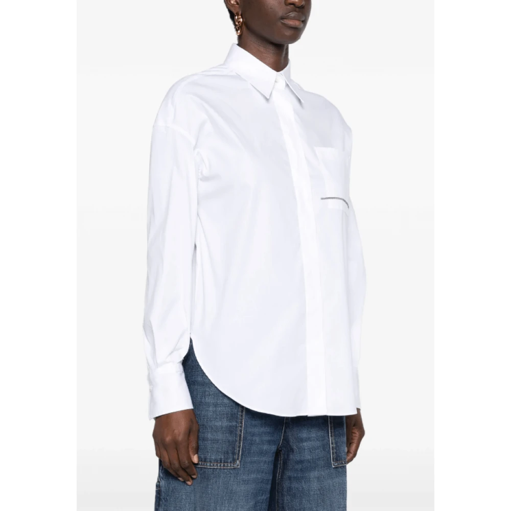 BRUNELLO CUCINELLI Witte Poplin Shirt met Monili Ketting White Dames