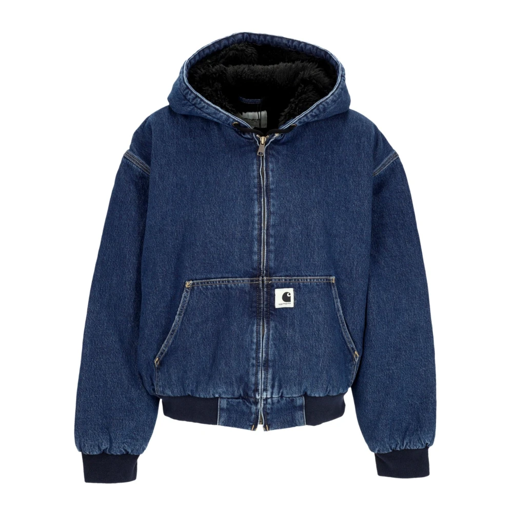 Carhartt WIP Blauwe Stone Washed Denim Jack met Sherpa Interieur Blue Heren