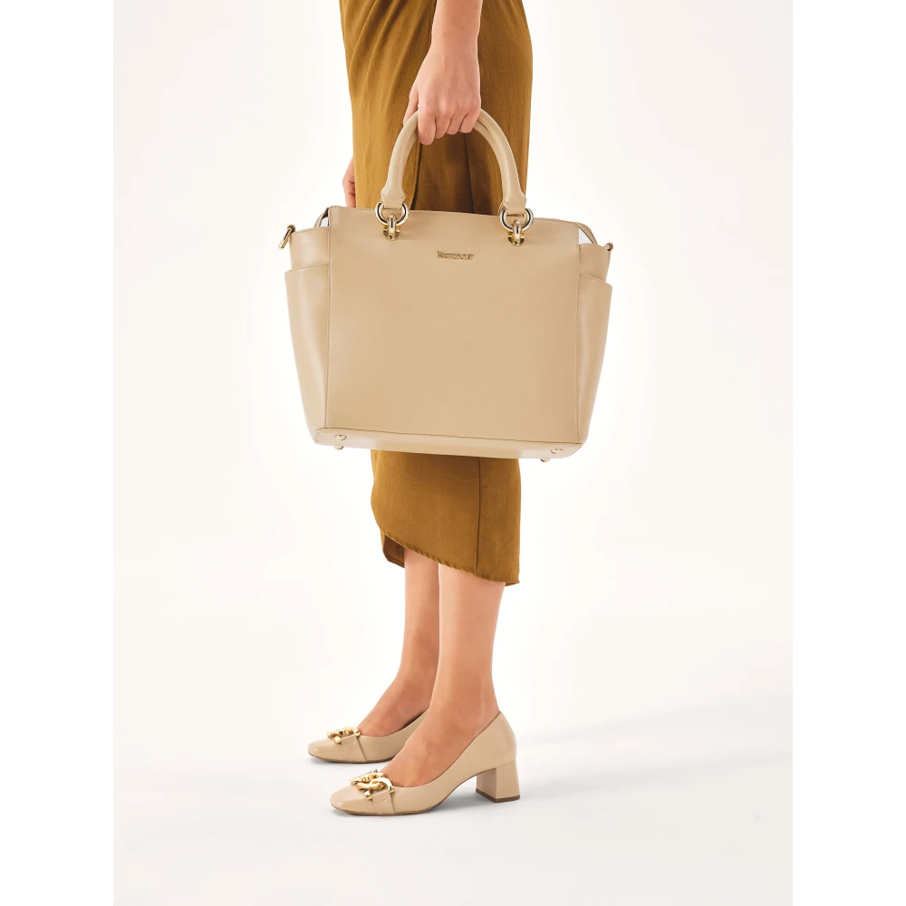 Kazar Ruime leren handtas met handvatten en riem Beige Dames