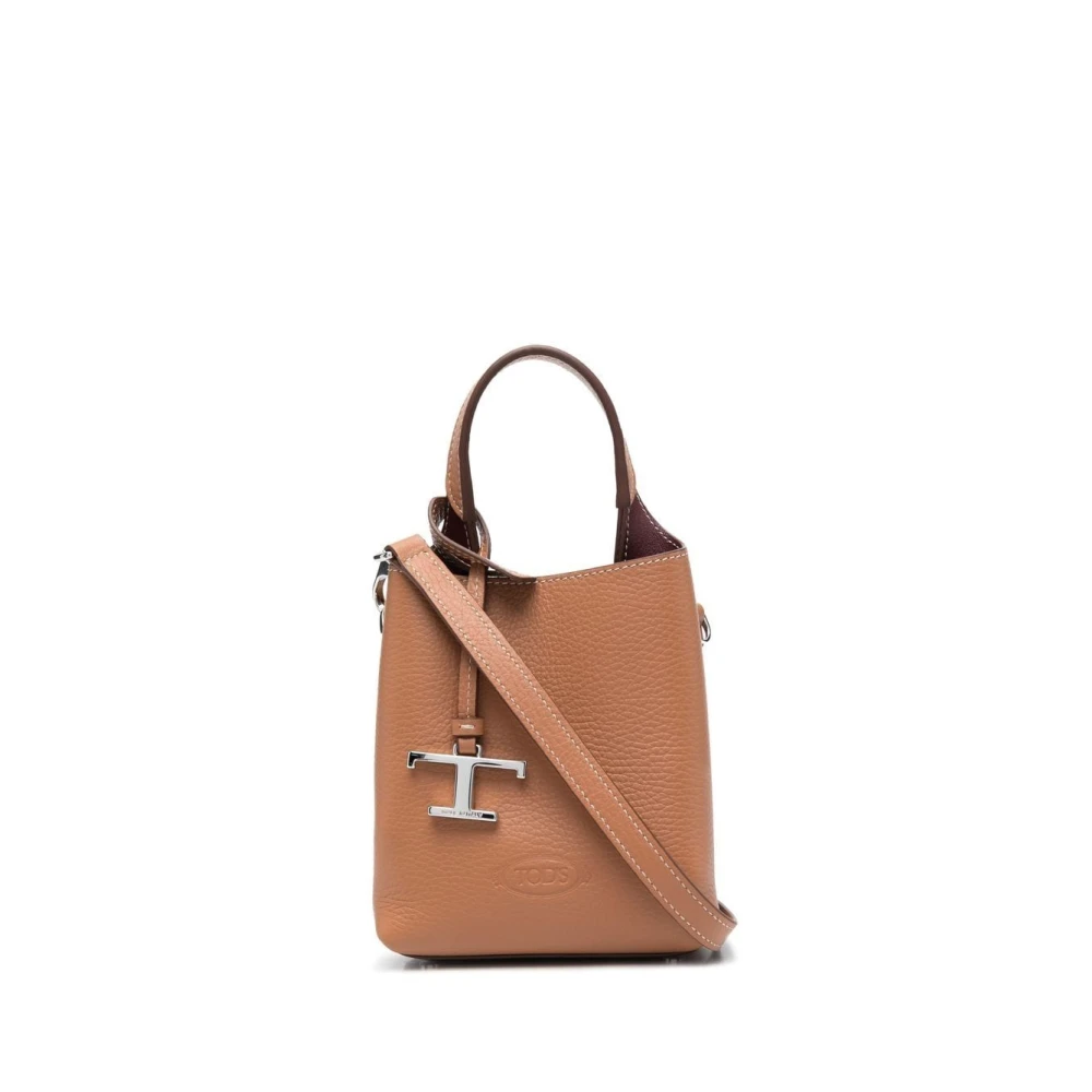 TOD'S Bruine Gehamerde Leren Handtas met Zilveren Hardware Brown Dames