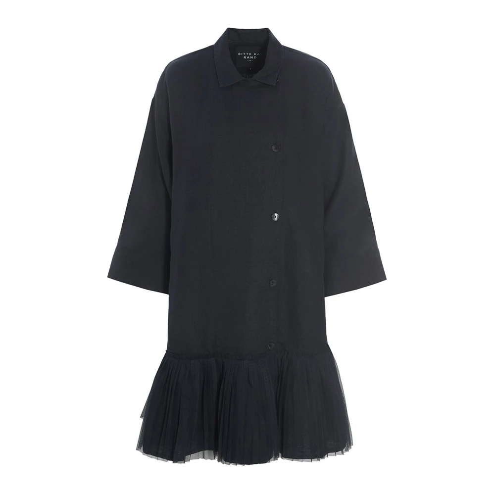 Bitte Kai Rand Zwarte Linnen Jurk met Oversized Pasvorm Black Dames