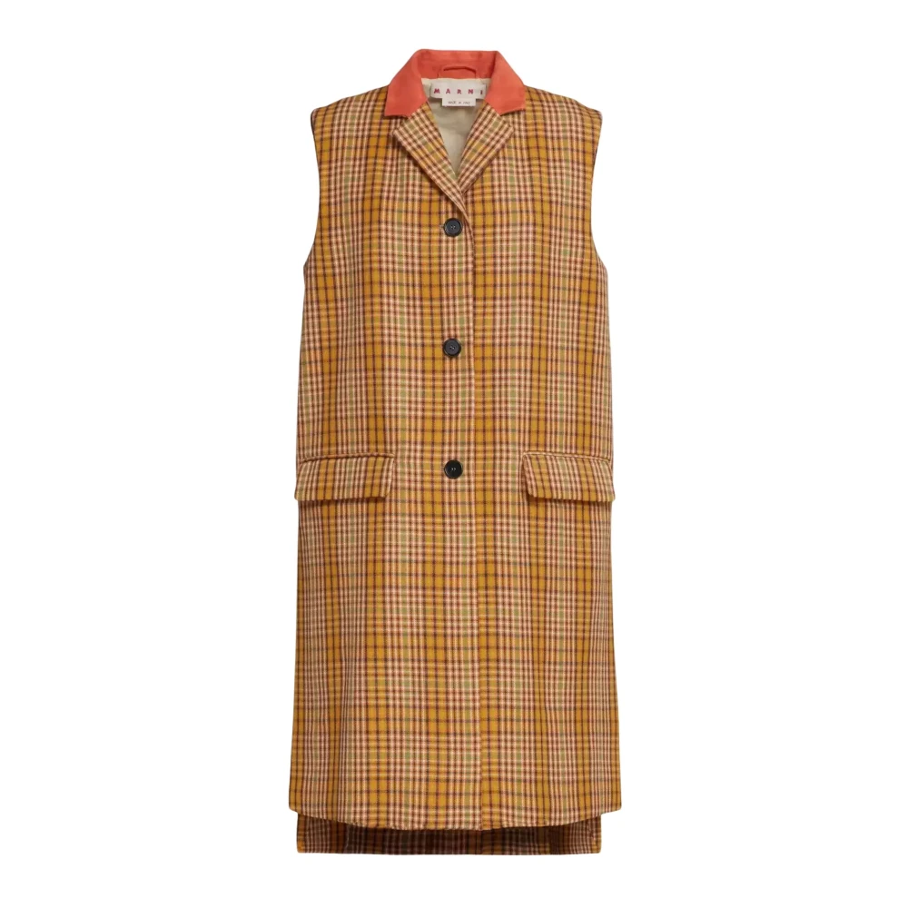 Marni Wollen geruite vest Brown Dames