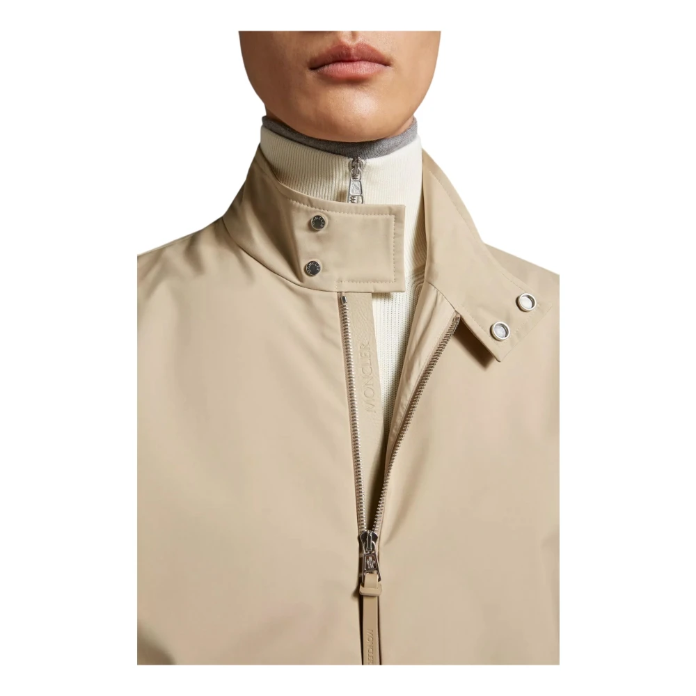 Moncler Elegante Beige Jas met Leren Afwerking Beige Heren