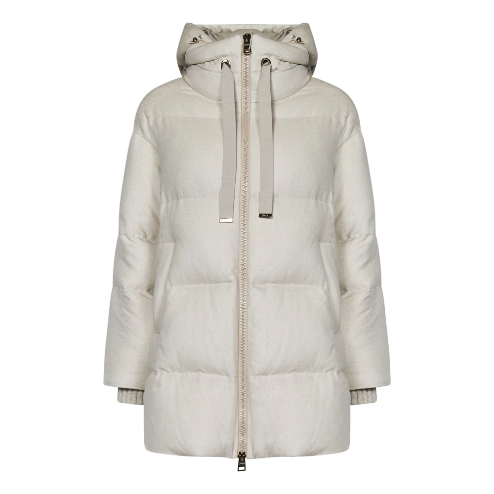 Herno Beige Hooded Midi Donsjas Beige Dames