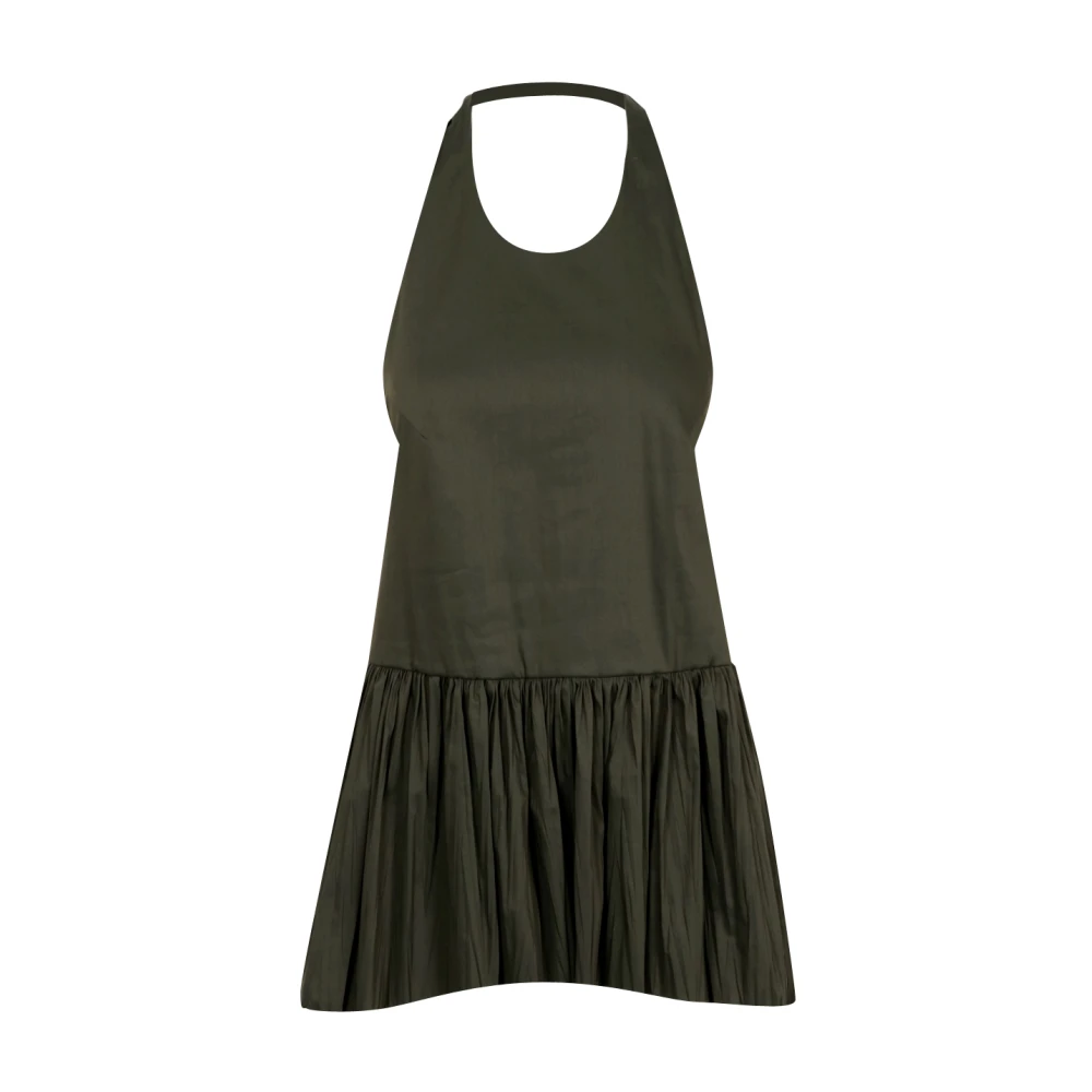 Semicouture Militaire Stijl Poplin Top met Strik Green Dames