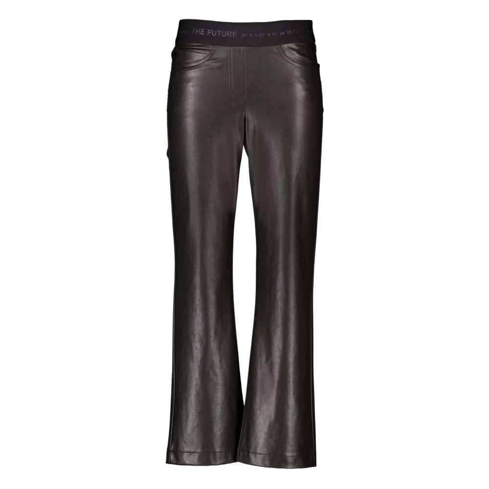 CAMBIO Bruine broek met leren look elastische tailleband en zakken Brown Dames