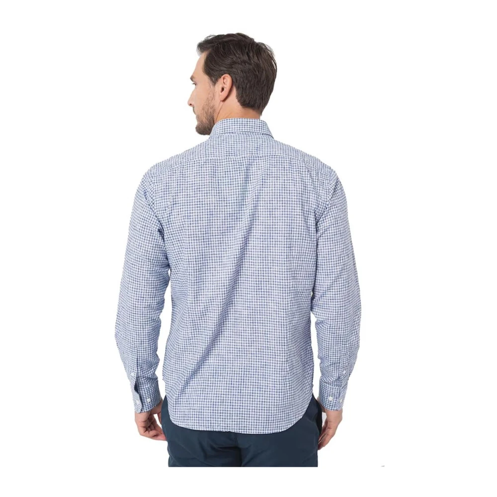 LA MARTINA Blauw Geruit Geborduurd Katoenen Overhemd Blue Heren