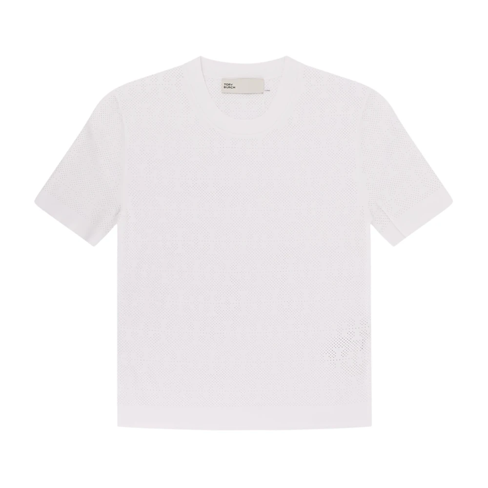 Tory Burch Women's White Monogram Jacquard T-Shirts And Polos
