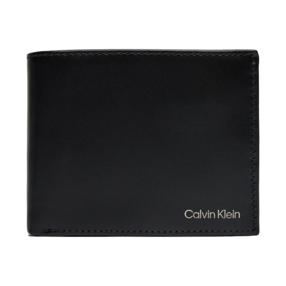 Calvin Klein Zwarte Gladde Trifold Portemonnee Black Heren
