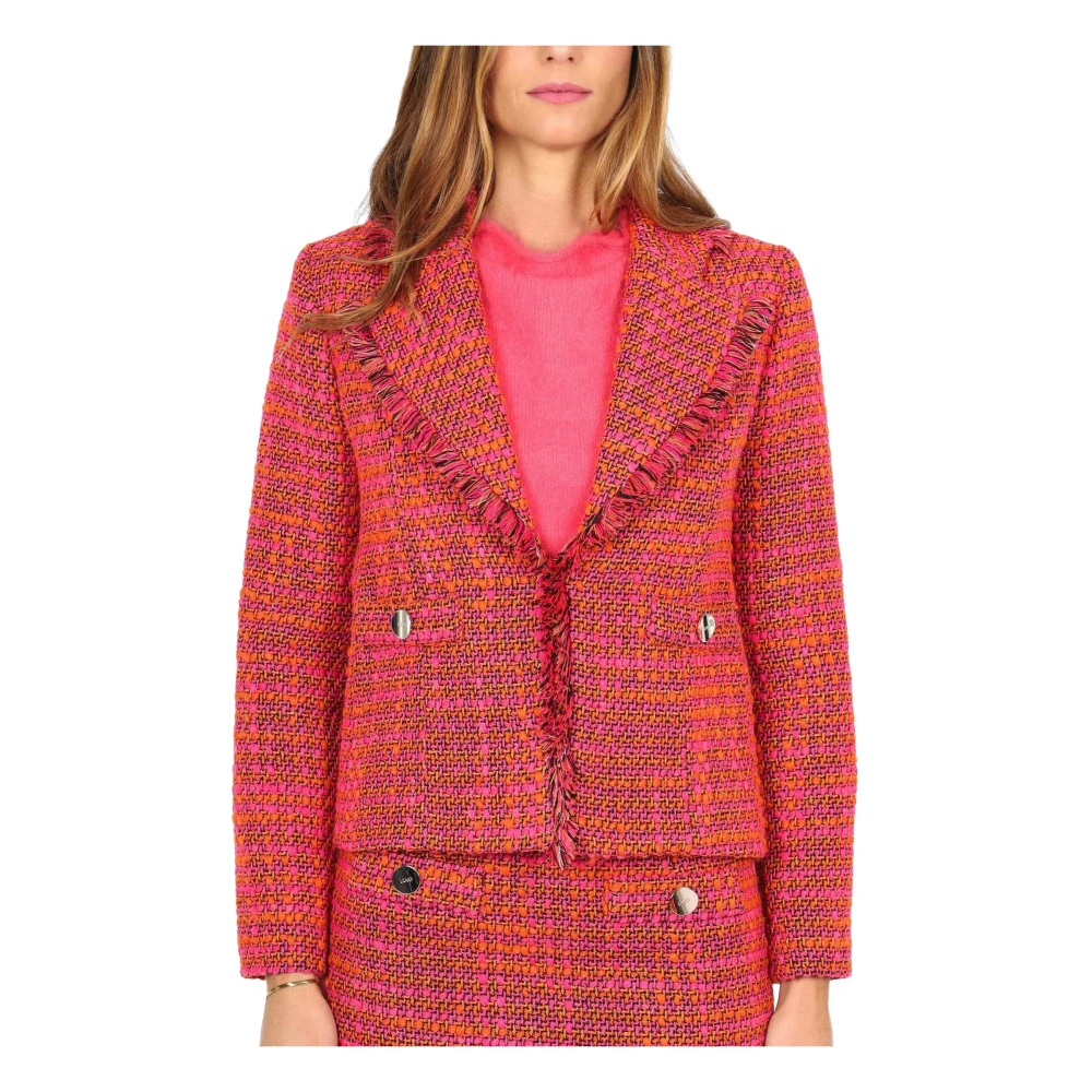 Liu Jo Korte Bouclé Blazer Fuchsia Franje Randen Red Dames