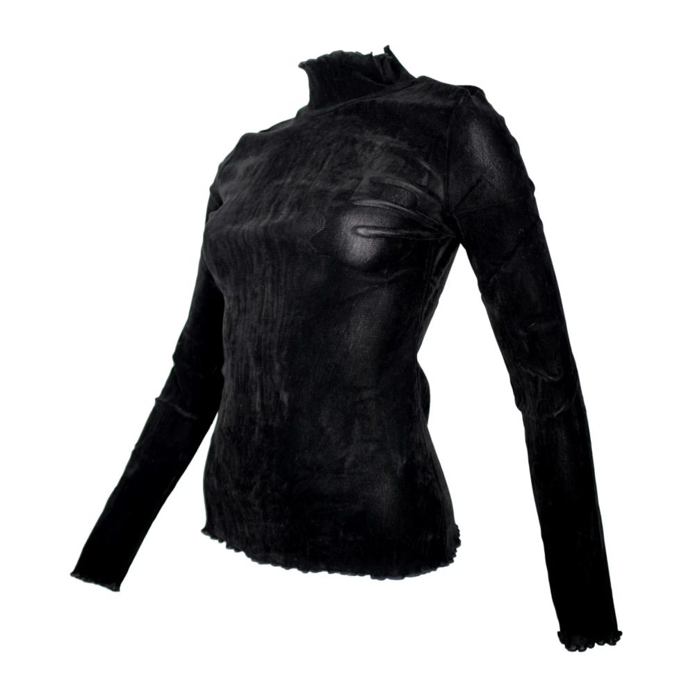 Hugo Boss Fluweel Mesh Coltrui Lange Mouwen Top Black Dames