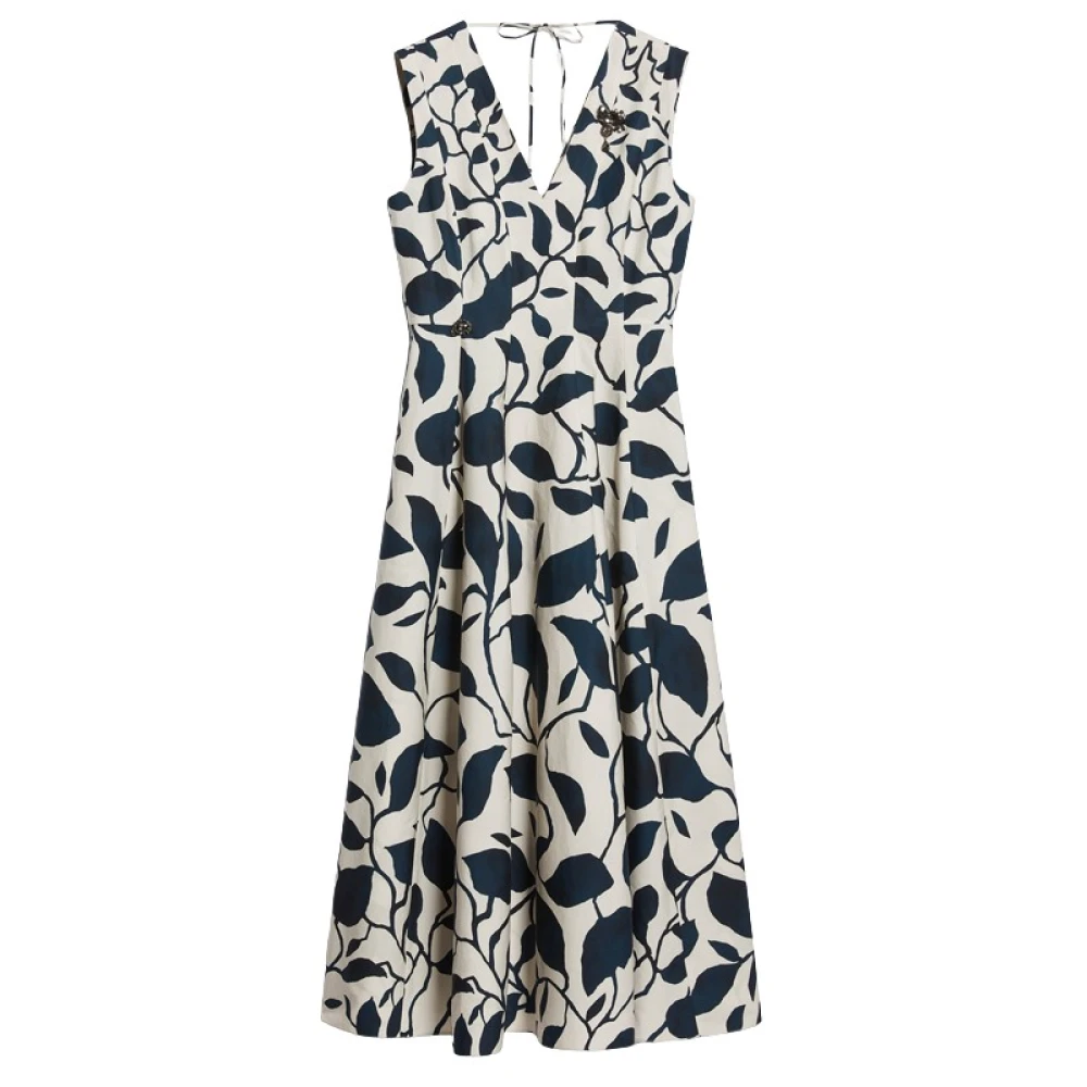 Max Mara Grafische Print Katoenen Midi Jurk White Dames