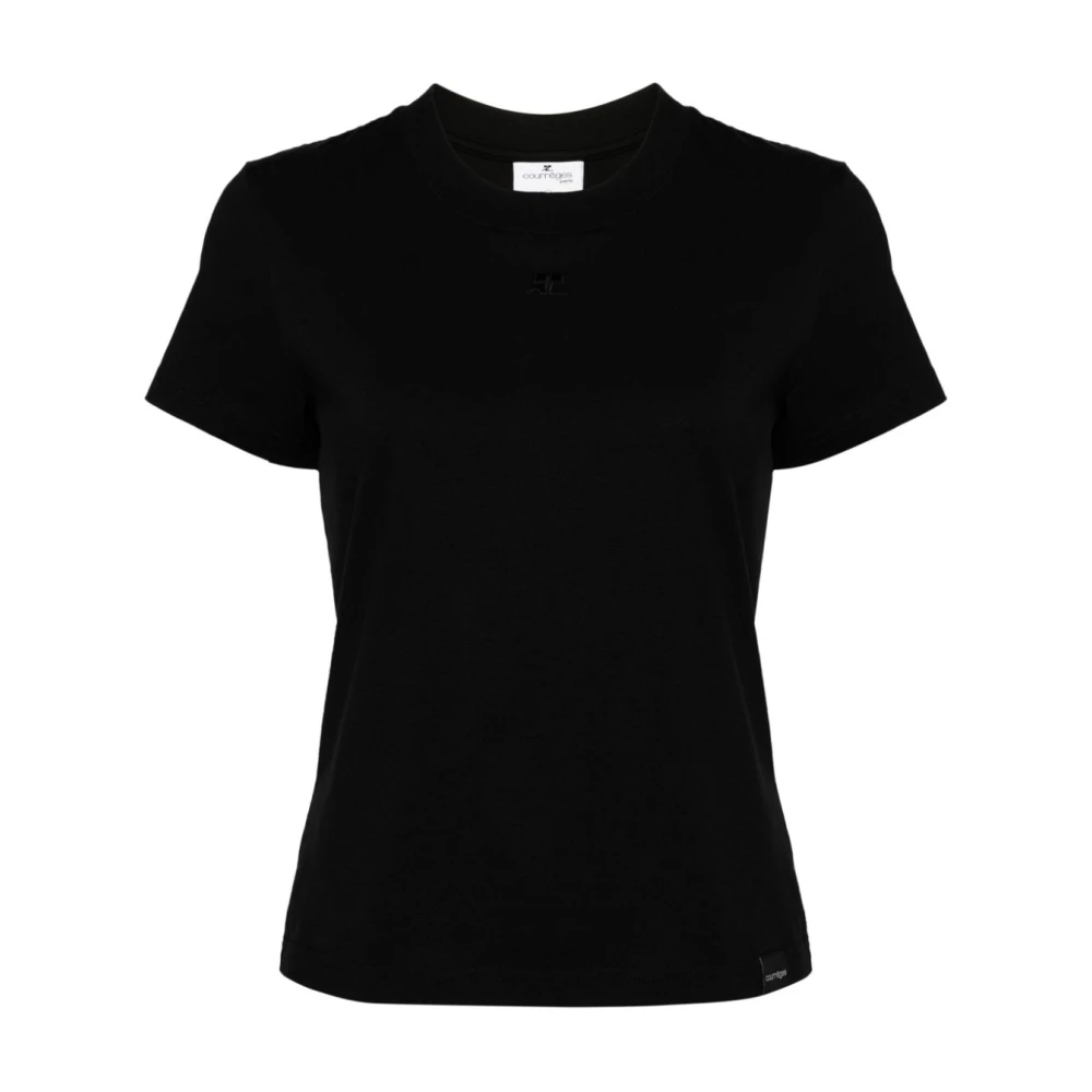 Courrèges Zwart Logo Geborduurd Crew Neck T-shirt Black Dames