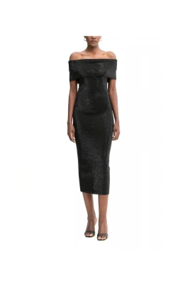 Embellished Stretch Knit Off-The-Shoulder Dress