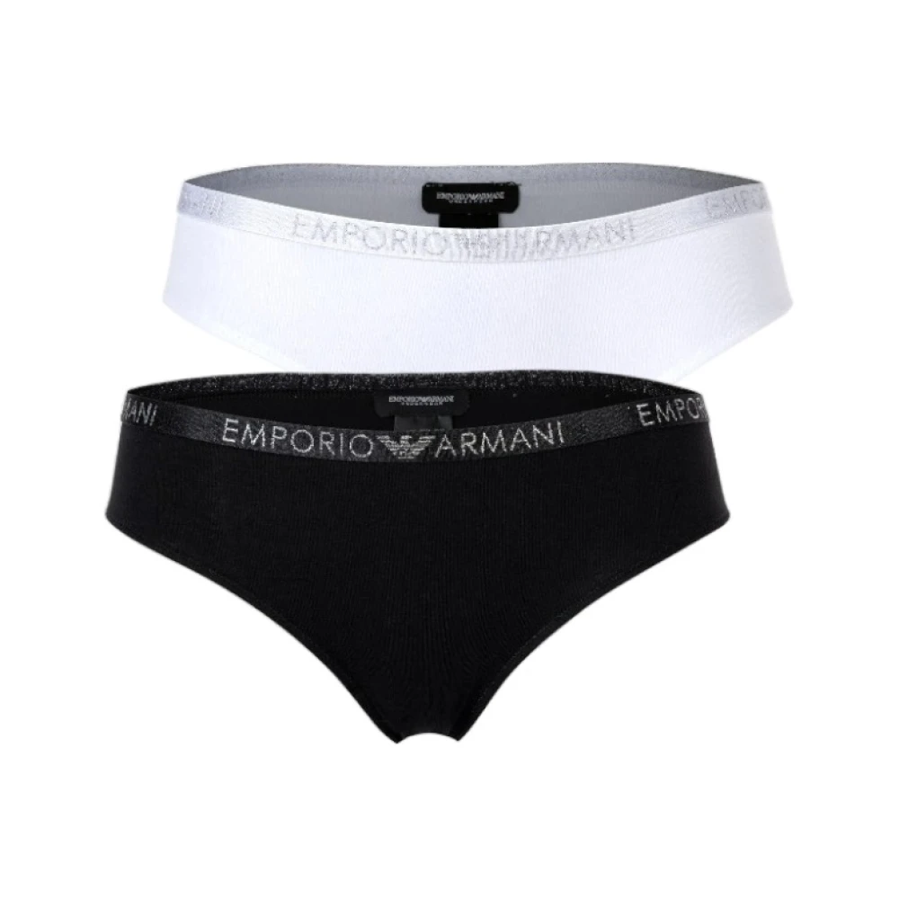 Emporio Armani 2-pack zilveren logo elastische slip set Black Dames