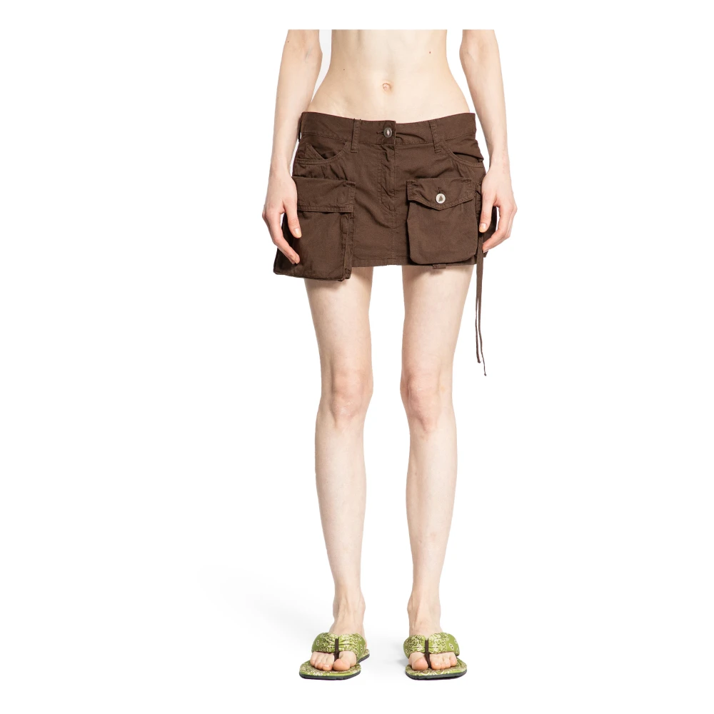 The Attico Bruine Katoenen Canvas Minirok Brown Dames