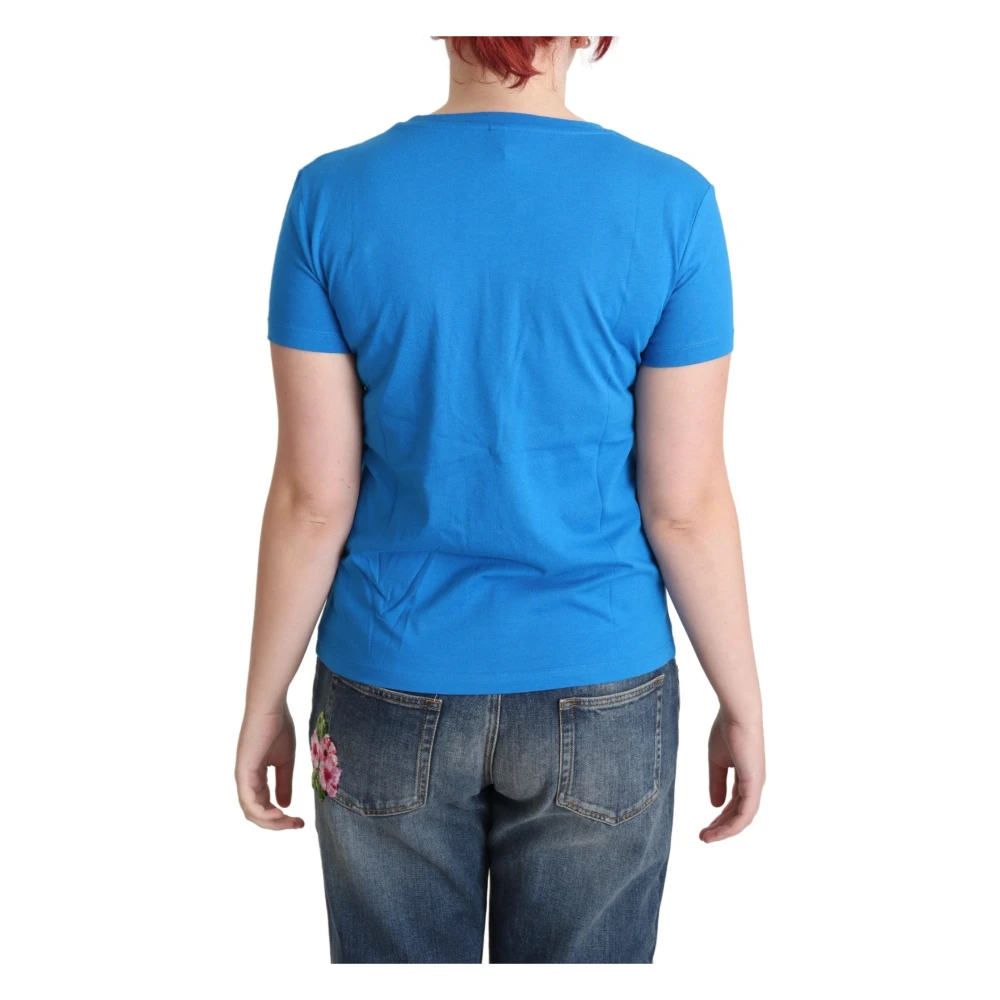 Moschino Stijlvol Alfabet Katoenen T-Shirt Blauw Blue Dames
