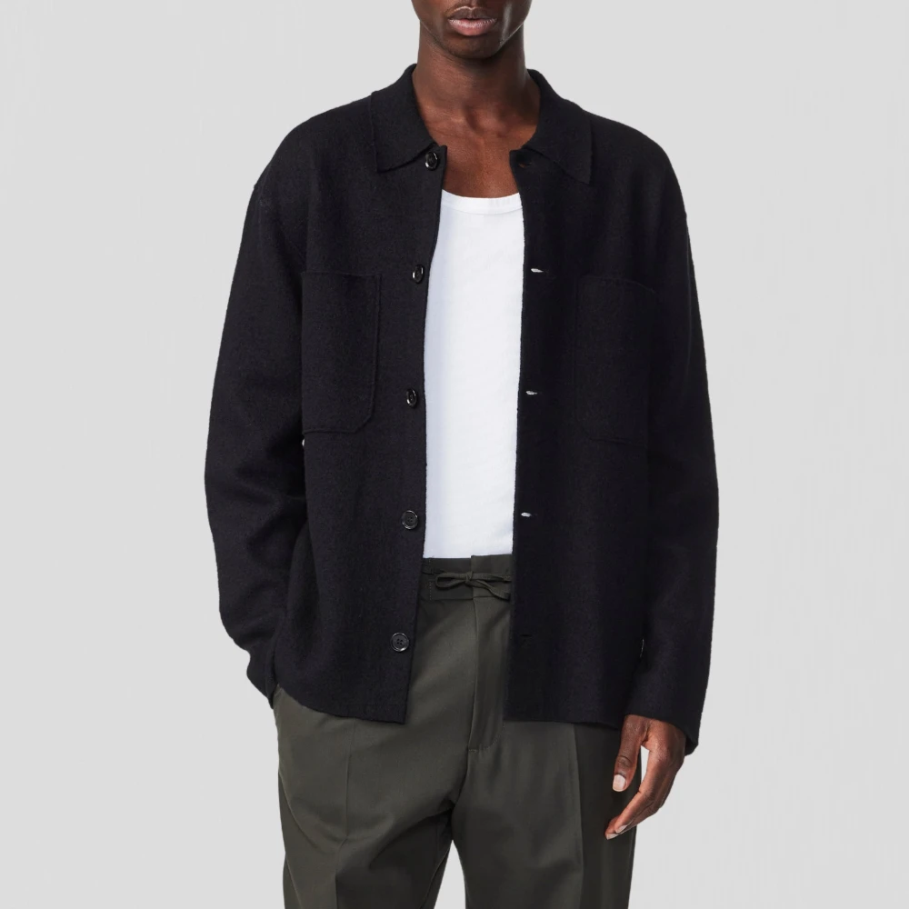 Nn07 Gekookt Merinowol Overshirt in Zwart Black Heren