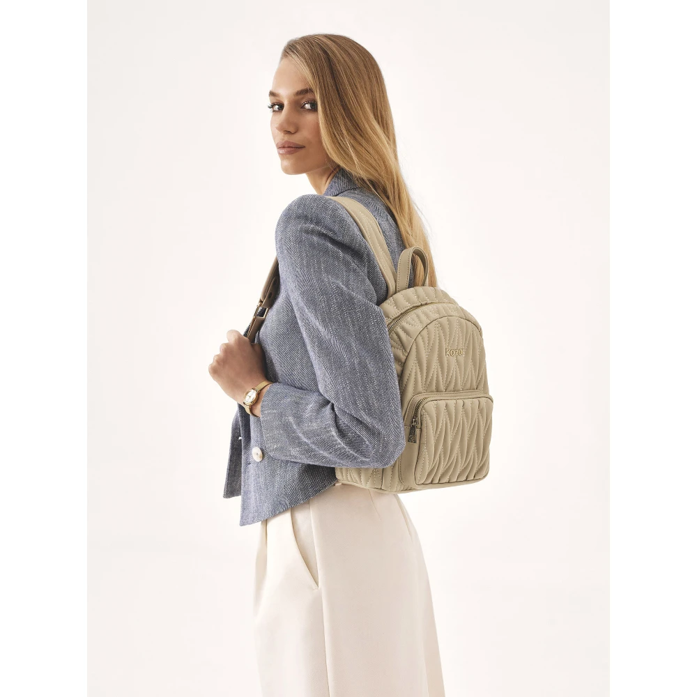 Kazar Gewatteerde beige graanleren rugzak Beige Dames