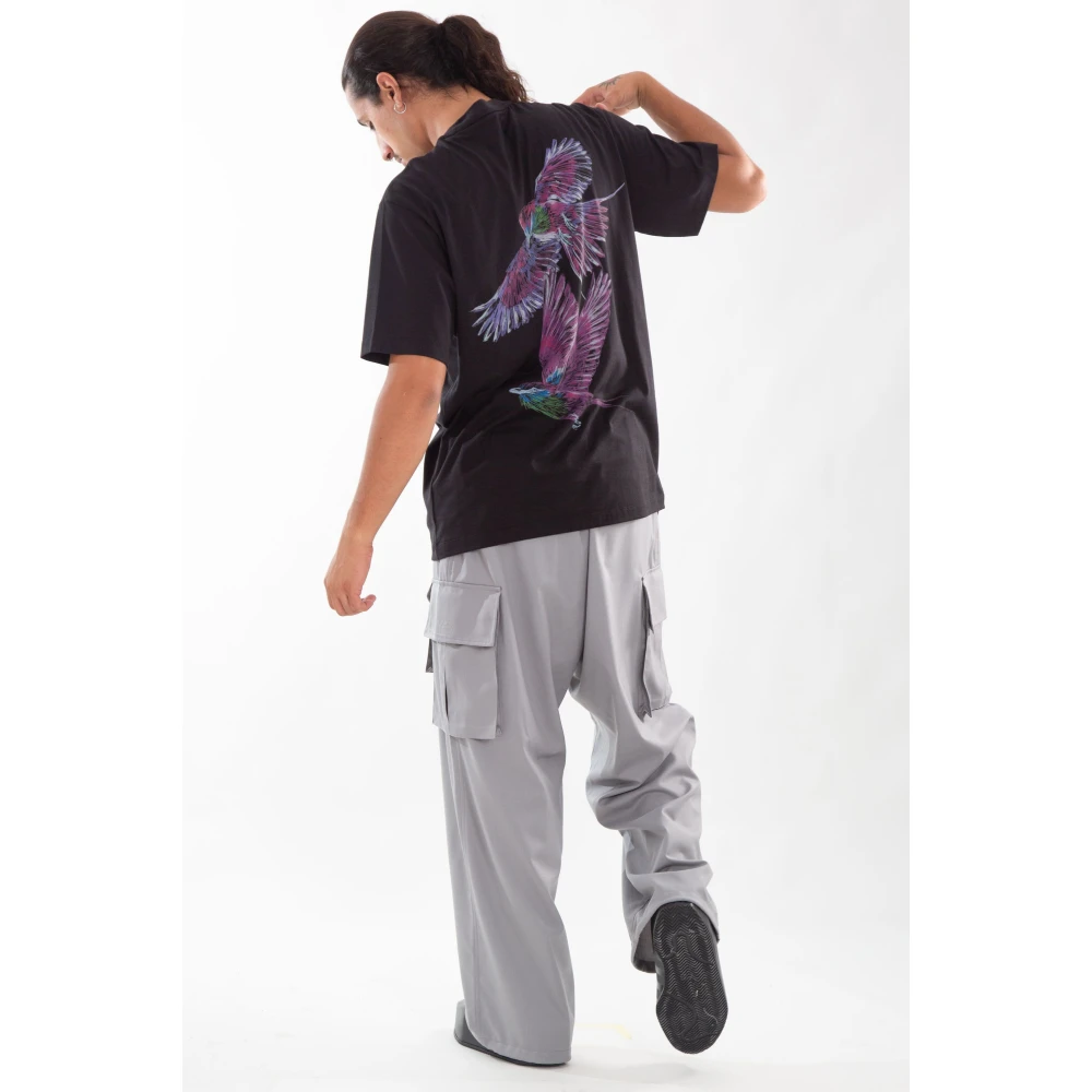 Y-3 Zwarte Grafische Korte Mouw Tee Black Heren