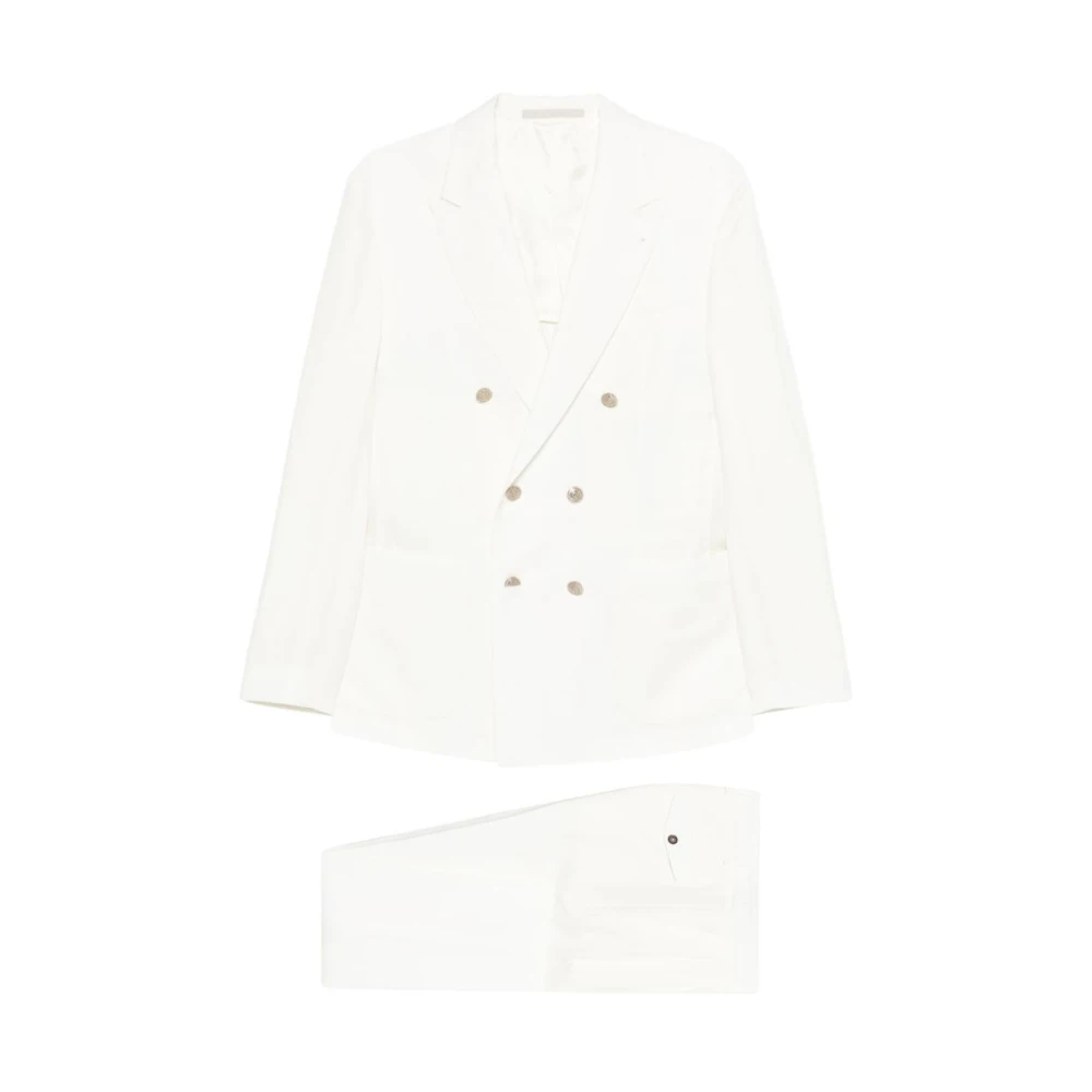 Eleventy Men's White Double Breasted Suits, L, Double-Breasted Suit