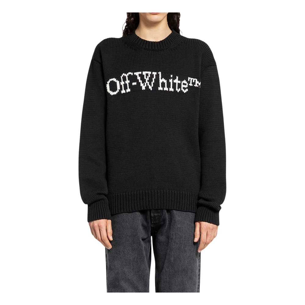 Off White Chunky Stickad Crewneck Svart Tröja Black, Herr