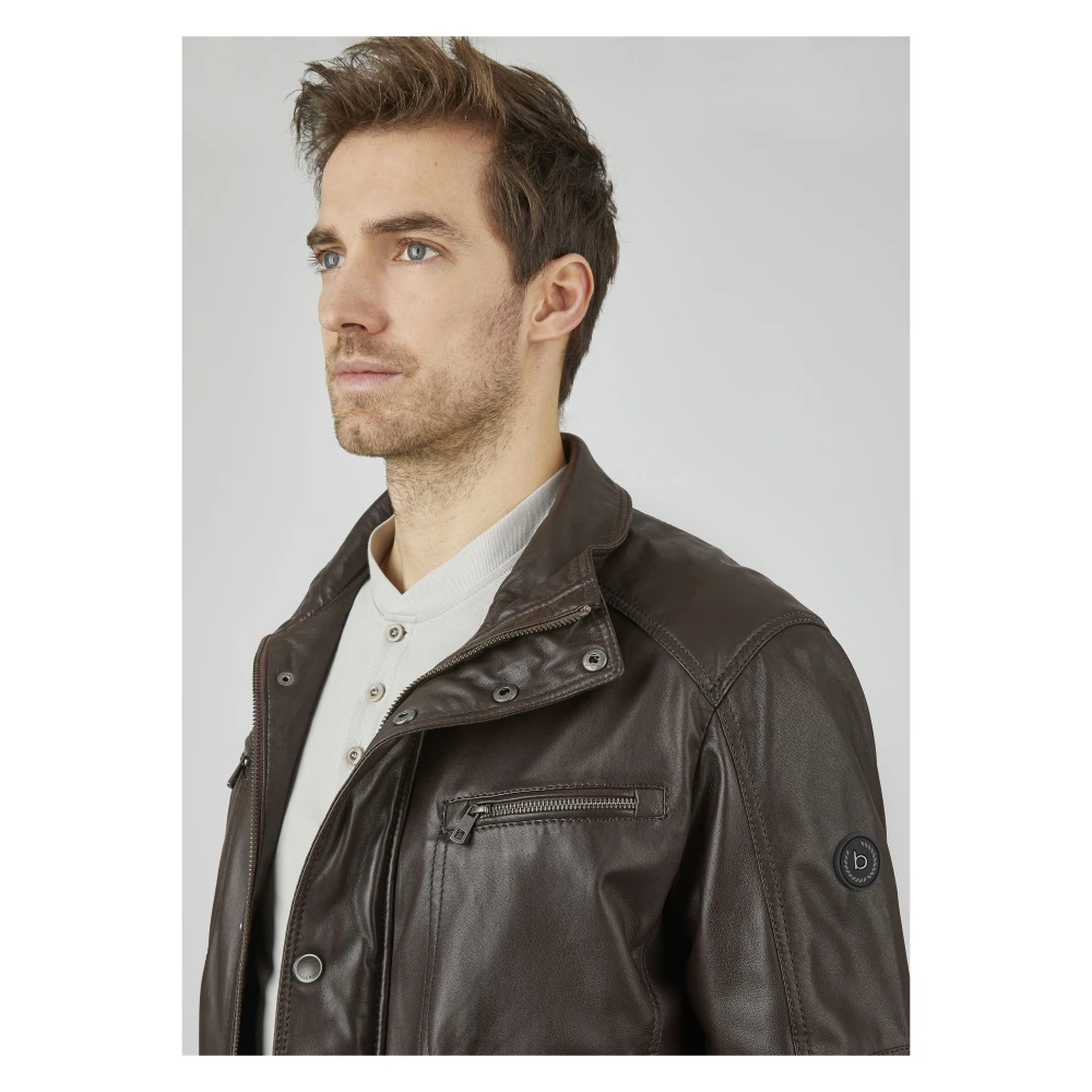 Bugatti Zachte leren parka jas Brown Heren
