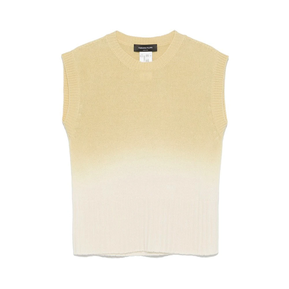 Fabiana Filippi Gele Gradient Geribbelde Vest Ronde Hals Yellow Dames