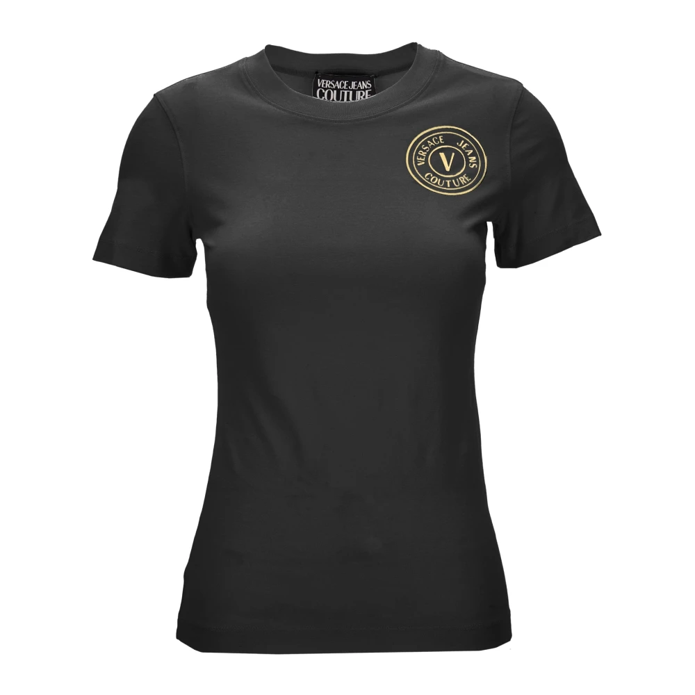 Versace Jeans Couture Zwart Stretch Katoen Logo T-shirt Black Dames