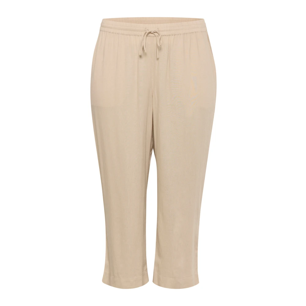 Kaffe Curve Donna Beige Pantaloni Corti Grigi Con Vita Elastica