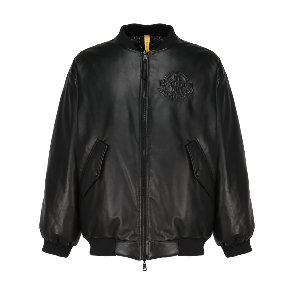 Moncler Leather Jackets Black Heren