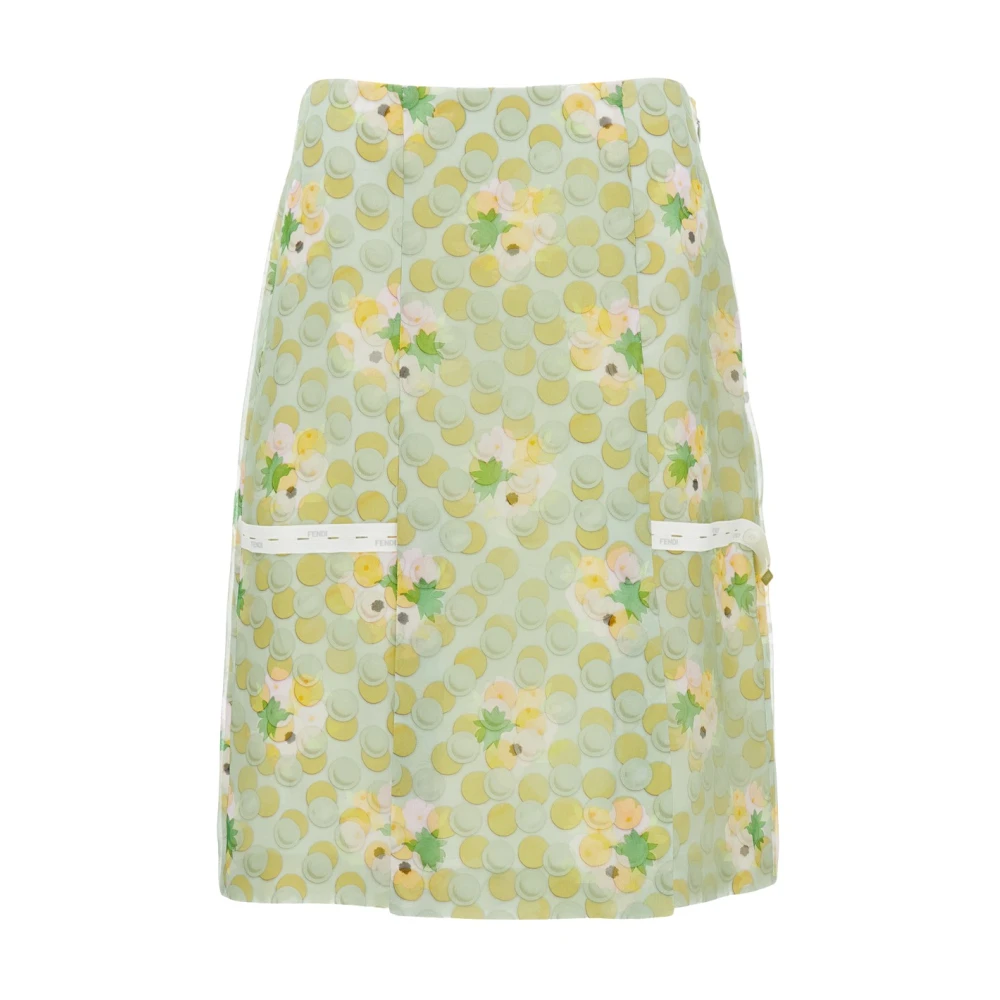 Fendi Women's Green Midi Skirts, Xs, Floral Organza Midi Skirt