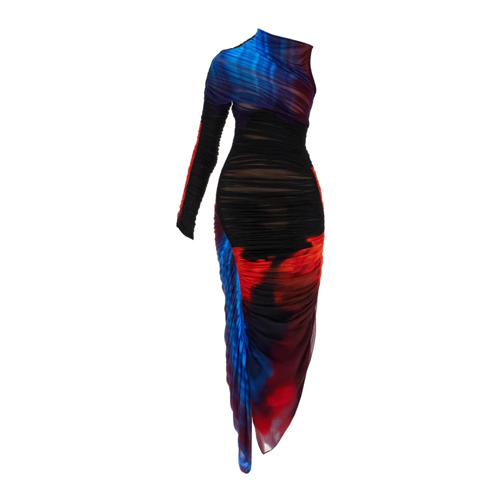 Mugler Bloemig Asymmetrisch Geplooid Jurk Multicolor Dames