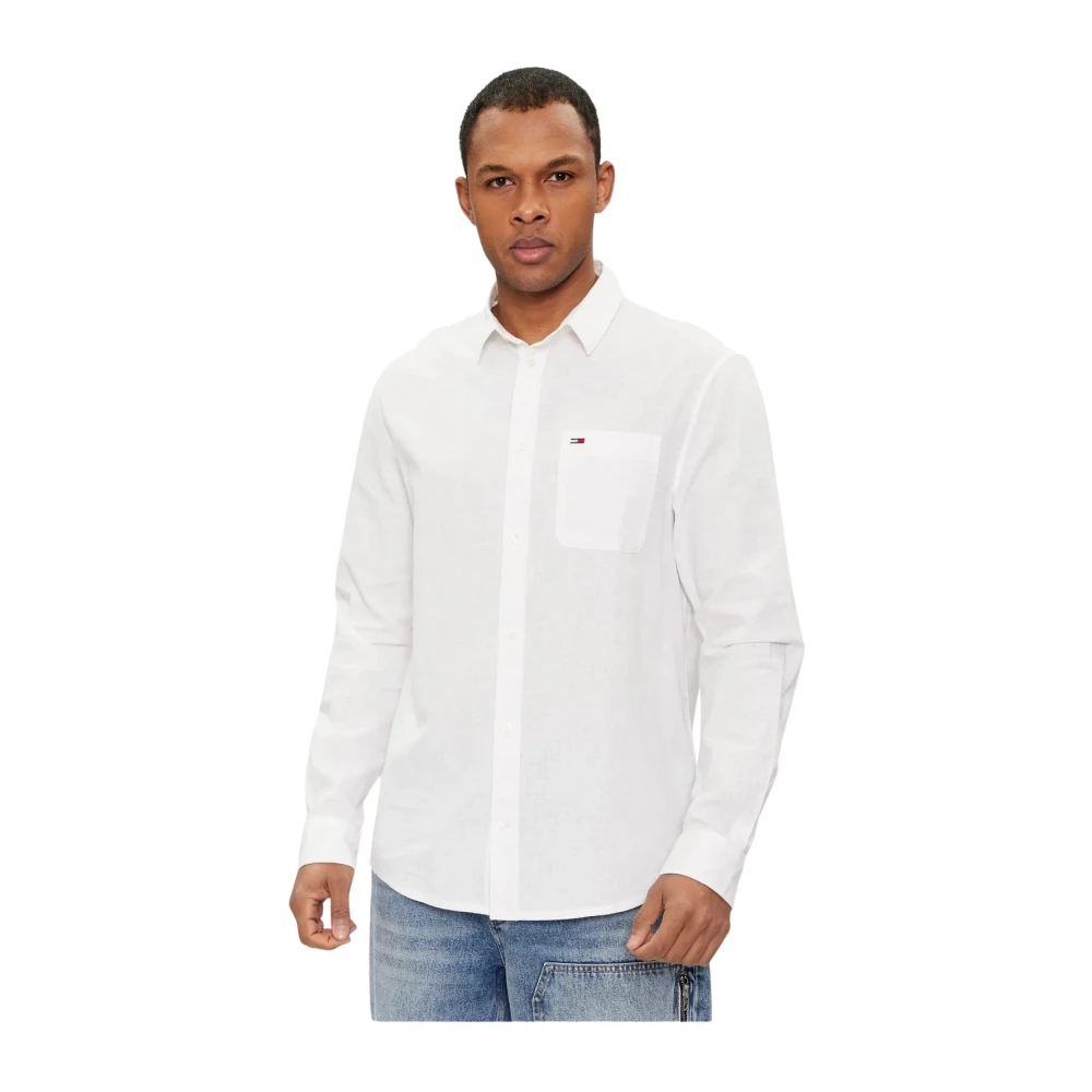 Tommy Jeans Organisch Katoen Linnen Blend Lange Mouw Shirt White Heren