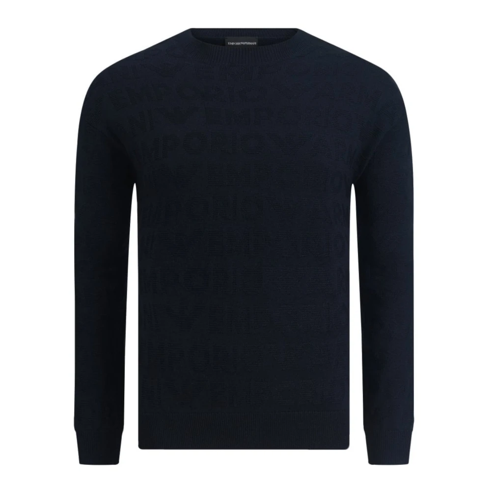 Emporio Armani Blauwe Navy Wollen Trui met Links Patroon Blue Heren