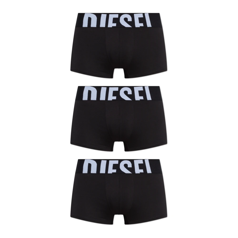 Diesel Herr Svart Underkläder M, Bomull, Trepack Med Boxershorts Med Logotyp I Midjan