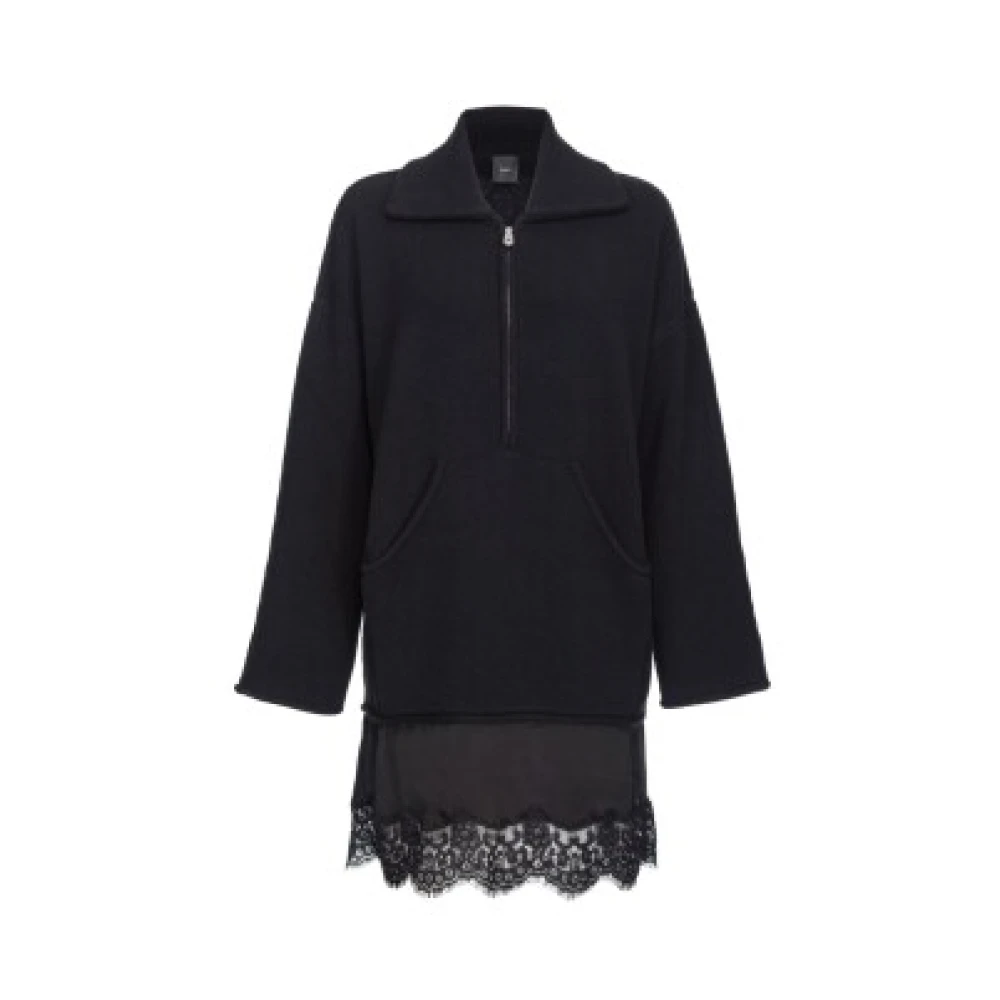 Pinko Gelaagde Kant Rits Jurk Zwart Black Dames